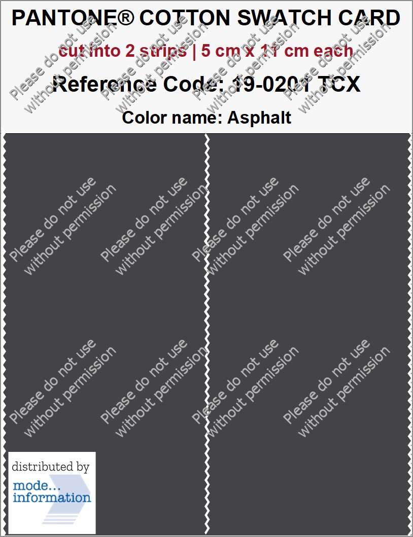 PANTONE COTTON SWATCH CARD 19-0201 TCX Asphalt (cut into 2 strips | 5 cm x 11 cm)