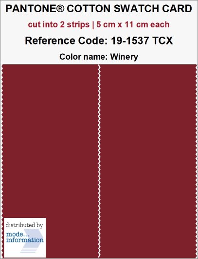 PANTONE COTTON SWATCH CARD 19-1537 TCX Winery (cut into 2 strips | 5…