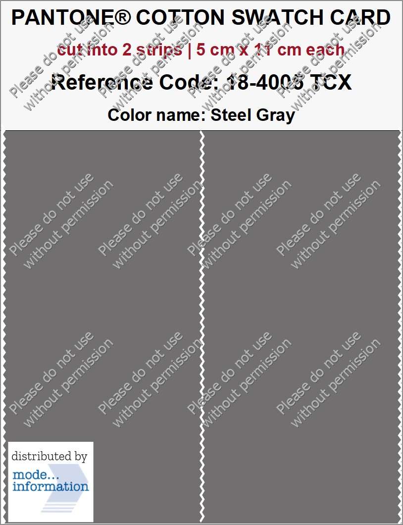 PANTONE COTTON SWATCH CARD 18-4005 TCX Steel Gray (cut into 2 strips | 5 cm x 11 cm)