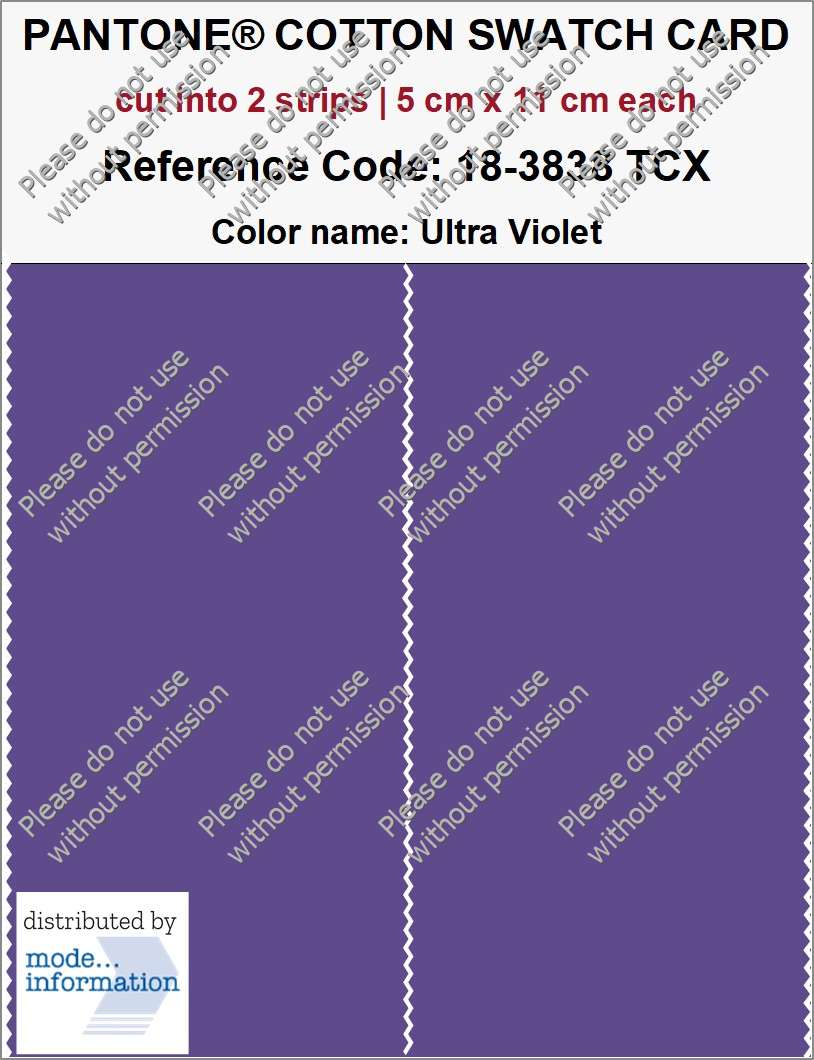 PANTONE COTTON SWATCH CARD 18-3838 TCX Ultra Violet (cut into 2 strips | 5 cm x 11 cm)