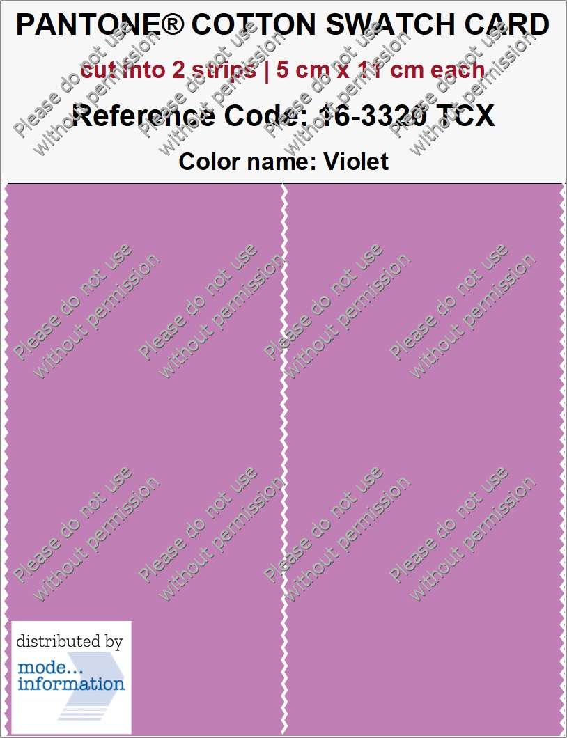 PANTONE COTTON SWATCH CARD 16-3320 TCX Violet (cut into 2 strips | 5 cm x 11 cm)