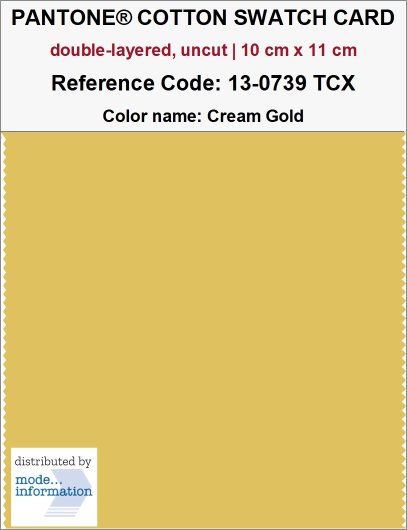 PANTONE COTTON SWATCH CARD 13-0739 TCX Cream Gold (double-layered, u…