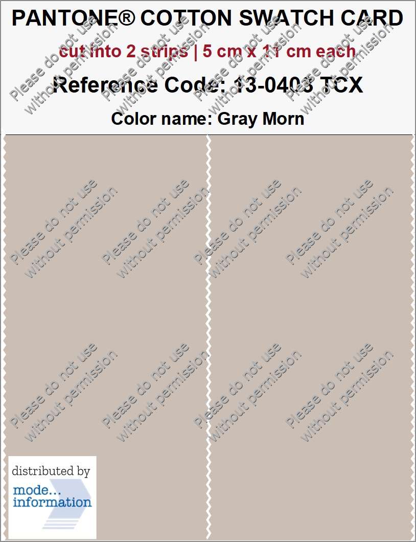 PANTONE COTTON SWATCH CARD 13-0403 TCX Gray Morn (cut into 2 strips | 5 cm x 11 cm)