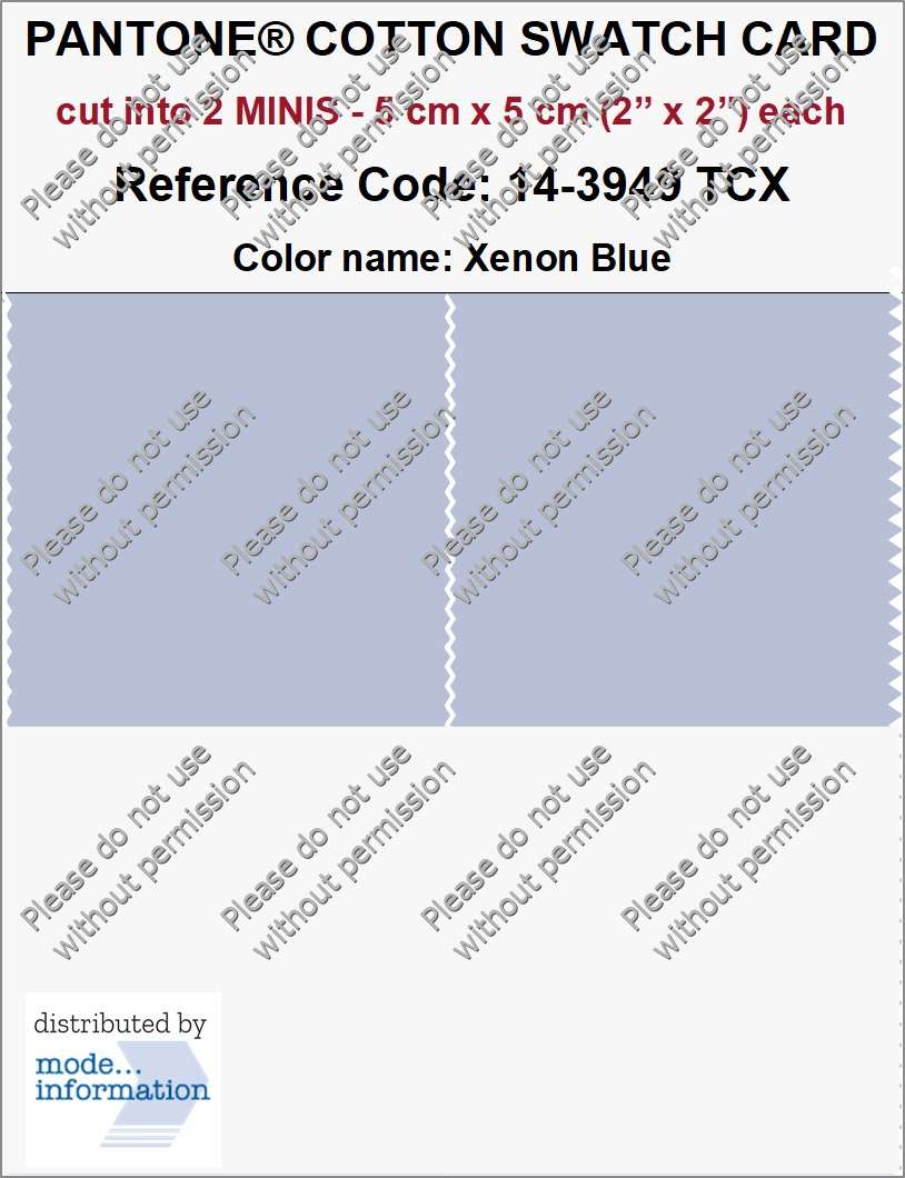 PANTONE COTTON SWATCH CARD 14-3949 TCX Xenon Blue (cut into 2 MINIS | 5 cm x 5 cm)