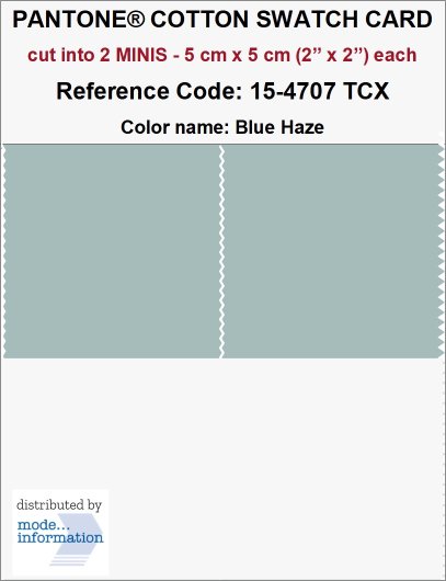 PANTONE COTTON SWATCH CARD 15-4707 TCX Blue Haze (cut into 2 MINIS |…