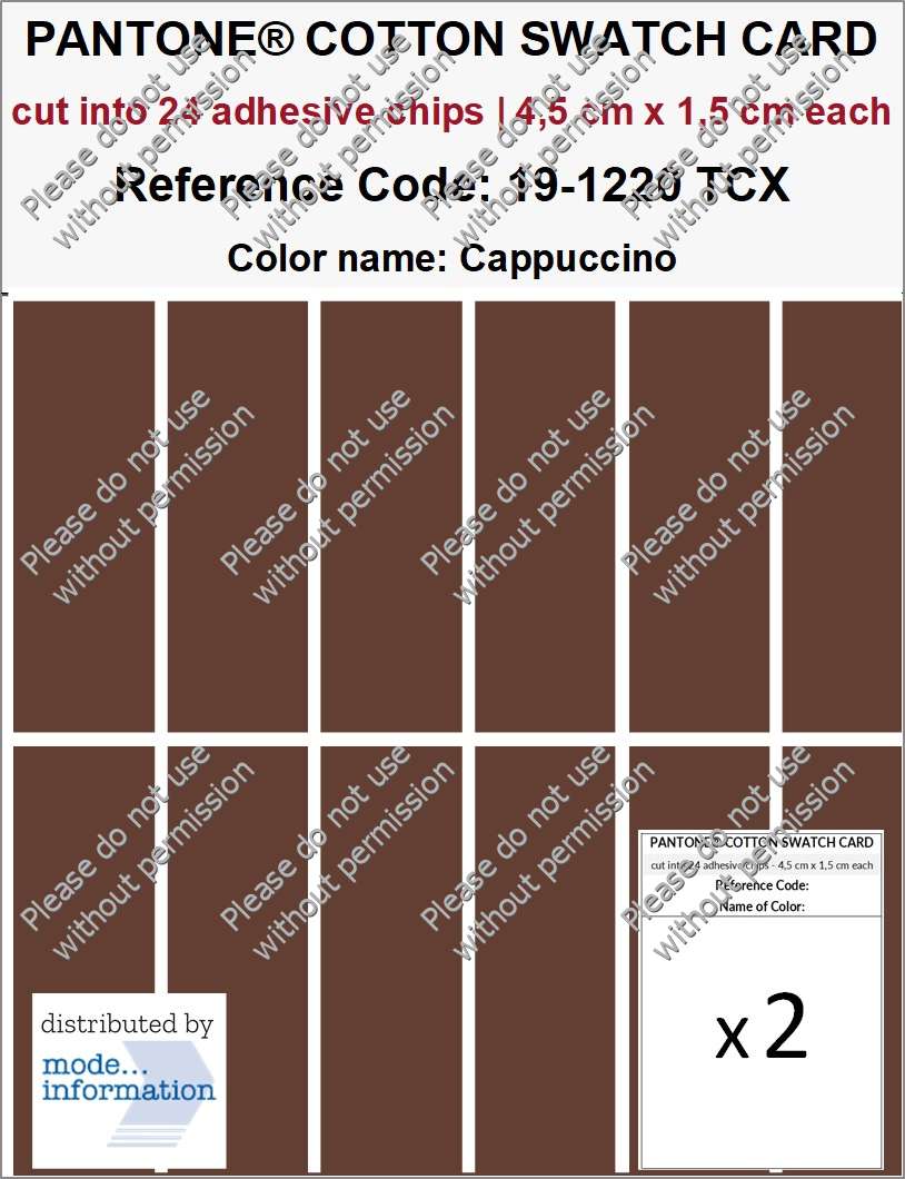 PANTONE COTTON SWATCH CARD 19-1220 TCX Cappuccino (cut into 24 adhesive chips | 4,5 cm x 1,5 cm)