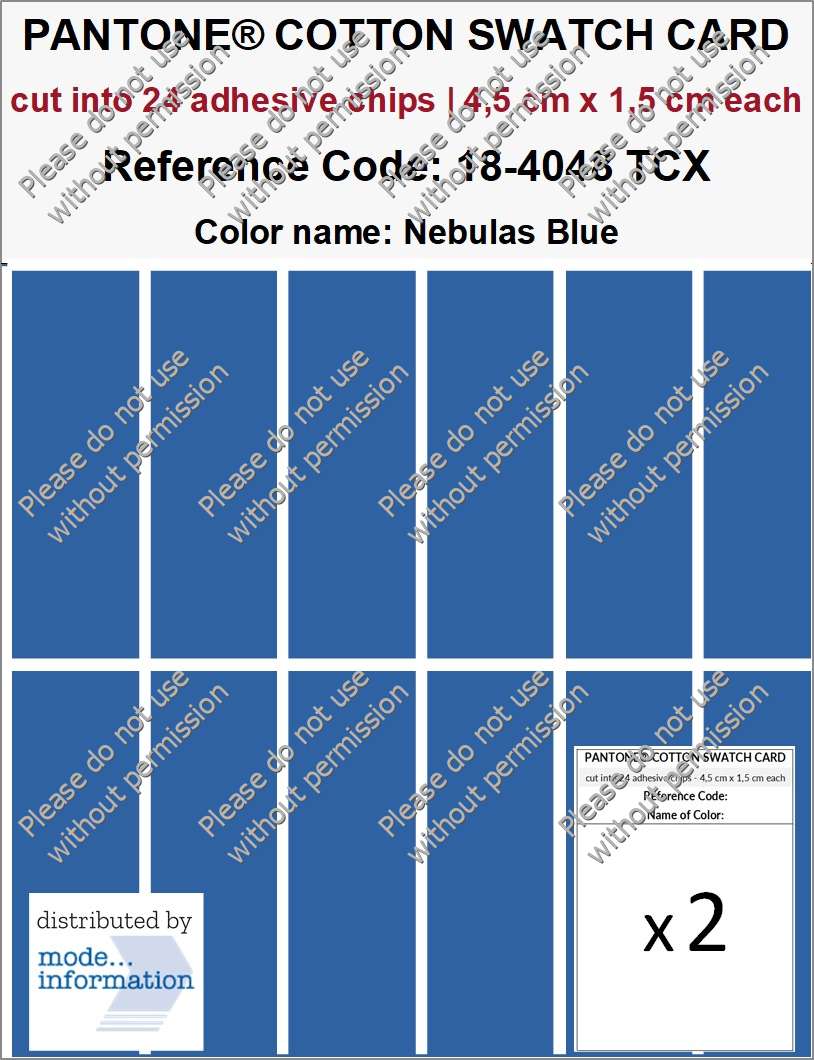 PANTONE COTTON SWATCH CARD 18-4048 TCX Nebulas Blue (cut into 24 adhesive chips | 4,5 cm x 1,5 cm)