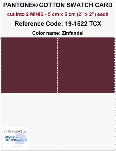 PANTONE COTTON SWATCH CARD 19-1522 TCX Zinfandel (cut into 2 MINIS |…