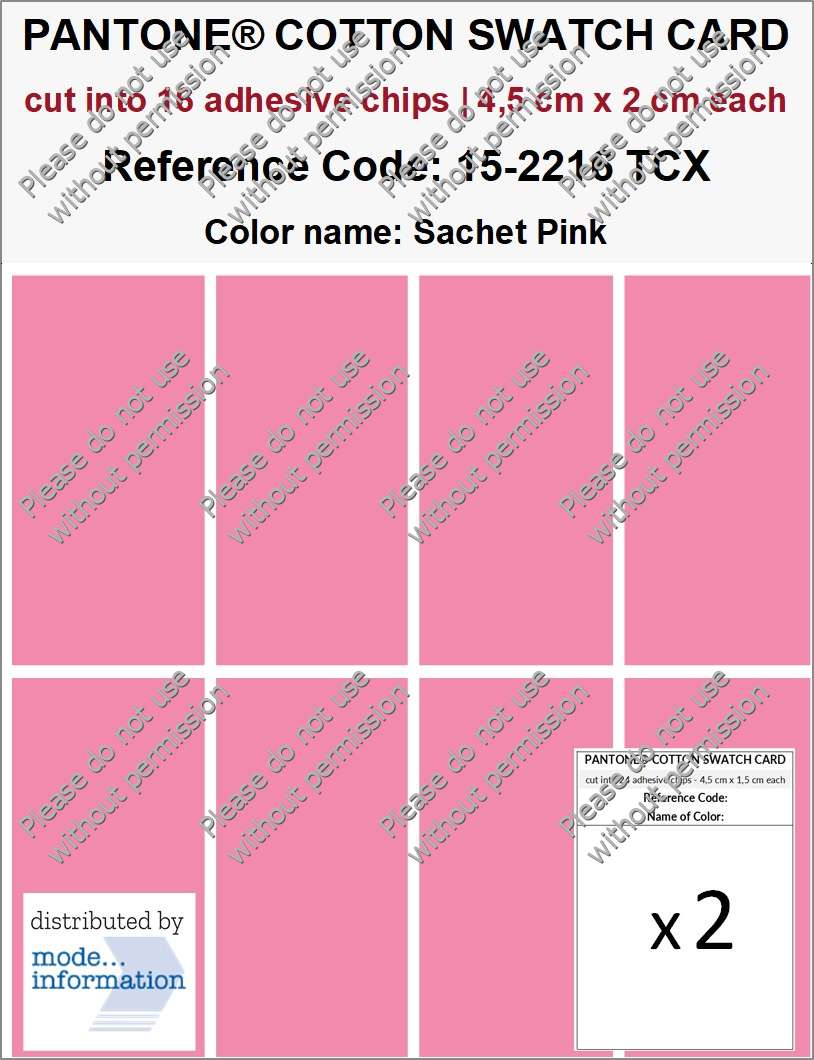PANTONE COTTON SWATCH CARD 15-2216 TCX Sachet Pink (cut into 16 adhesive chips | 4,5 cm x 2 cm)