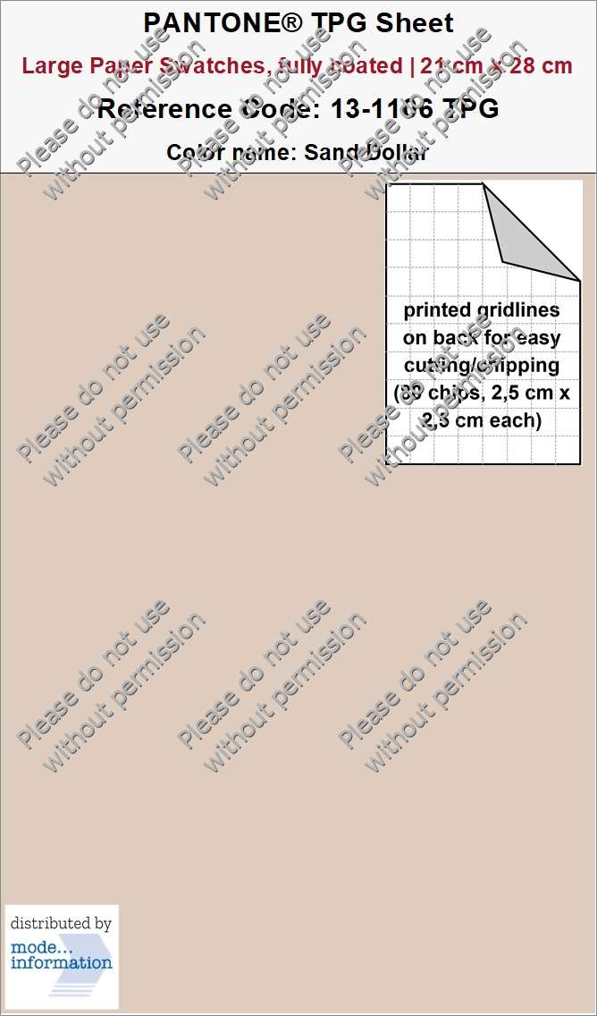 PANTONE TPG Sheet 13-1106 TPG Sand Dollar (Large Paper Swatch Card, fully coated | 21 cm x 28 cm)